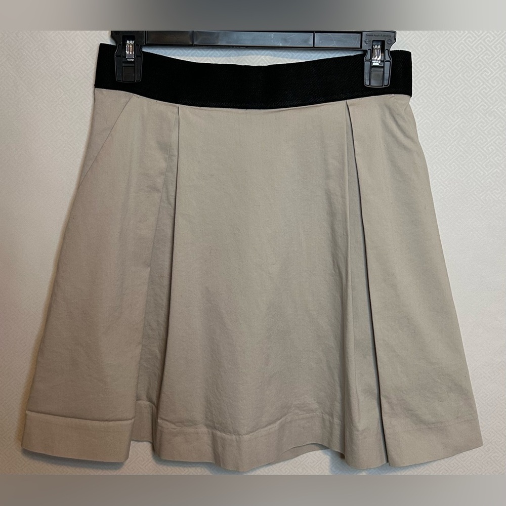 Express Tan Pleated A-Line Mini Skirt for Work